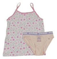 2set - Bielo-ružová košieľka  s hvězdami + svetloružové nohavičky s Angelou