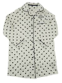 Nové - Bílo-černá saténová noční košile se srdíčky George