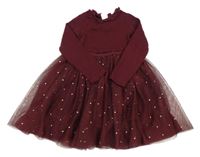 Vínovo-zlaté žebrované šaty s puntíkatou tylovou sukní H&M