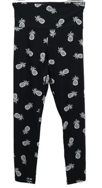 Dámské černé sportovní legíny s ananasy 