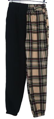 Dámske čierno-ružové kockované cuff nohavice Shein