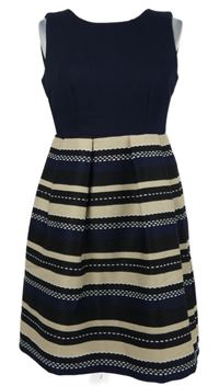 Dámské tmavomodro-béžové pruhované šaty 