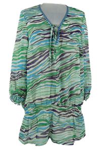 Dámská zeleno-modro-fialová vzorovaná šifonová plážová tunika 
