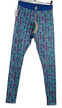 Nové - Dámské modro-růžové vzorované sportovní funkční legín Liquorish 