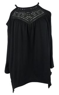 Dámská černá tunika s krajkovým výstřihem a volnými rameny Bodyflirt 