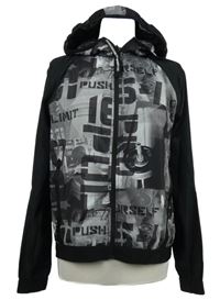 Dámska čierno-sivá vzorovaná šušťáková športová bunda s kapucňou Crivit