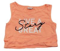 Neónově oranžový crop top s nápisom Page one young