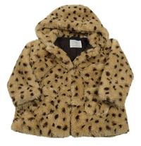 Béžová kožešinová zateplená bunda s flíčky a kapucí Zara