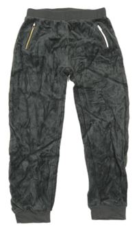 Sivé zamatové tepláky s proužkem