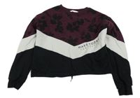 Švestkovo-bílo-černá crop mkina s kvietkami a nápisom H&M