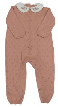 Ružový pletený overal s golierikom s kvietkami George