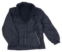 Tmavomodrá šušťáková obojstranná bunda s ukrývací kapucňou