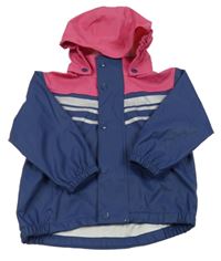 Malinovo-tmavomodrá nepromokavá bunda s prúžkami a kapucňou