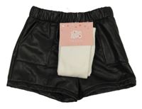 Nové - 2set- čierne koženkové kraťasy+ biele pančuchy Matalan