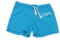 Azurové teplákové kraťasy s nápisem alive