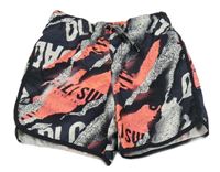 Tmavomodro-bielo-ružové plážové kraťasy s nápismi