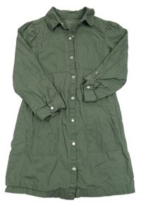 Khaki plátěné propínací košilové šaty Nutmeg