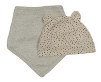 2set - Béžová bodkovaná á čapica s oušky + šedý slinták
