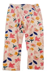 Svetloružová -farebné plyšové tepláky s kvietkami