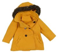 Žltý flaušový podšitý kabát s kapucňou St. Bernard