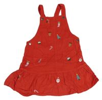 Červené manšestrové laclové šaty se Santou a stromky Tu