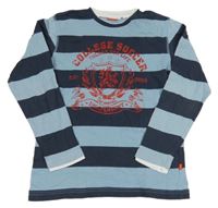 Modro-tmavomodré pruhované tričko s erbem a nápismi CFL