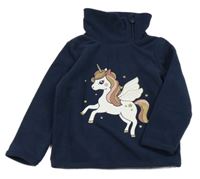 Tmavomodrá fleecová mikina s jednorožcem a komínovým límcem C&A