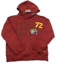 Rubínová melírovaná mikina s nápisom a kapucňou