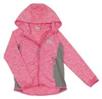 Neonově růžovo-bílá žíhaná sportovní propínací mikina s motýlem a kapucí Topolino