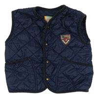 Tmavomodrá šušťáková prešívaná ľahká zateplená vesta s nášivkou