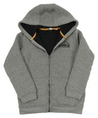 Šedá melírovaná pletená propínací zateplená mikina s potiskem a kapucí Tu