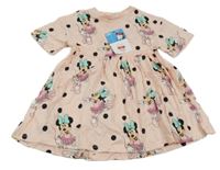 Nové - světlerůžové bavlněné šaty puntíkaté šaty s Minnie Disney
