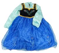 Kockovaným - Belaso-čierno-modré sametovo/saténové šaty s kytičkami- Anna Disney