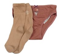 2set - ružové ponožky + staroružové nohavičky s myší