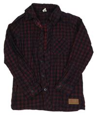 Tmavomodro-rubínová kostkovaná manšestrová košile Yigga