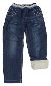 Tmavomodré zateplené rifle s hviezdami a úpletovým pasom