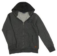 Tmavošedá prošívaná propínací mikina s šusťákovou kapucí 