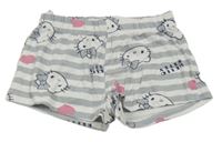 Šedo-bílé pruhované pyžamové kraťasy s Hello Kitty 