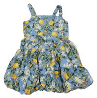 Modré kvetované plátenné balonové šaty s citrusy Primark