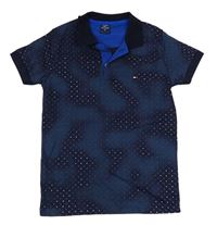 Tmavomodro-modré polo tričko se vzorem a logem Tommy Hilfiger