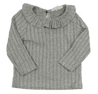 Sivý rebrovaný sveter s volánikmi zn. Primark