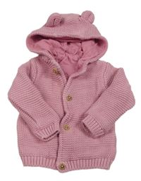 Růžový propínací podšitý svetr s kapucí M&S