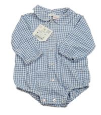 Nové - Modro-bílé kostkované krepové košilové body Zara