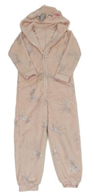 Světlerůžová chlupatá kombinéza s jednorožci a kapucí George