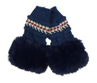 Nové - Tmavomodrá pleteno/kožešinové návleky so vzorom