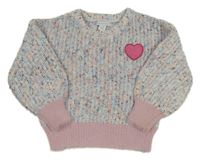 Bielo-farebný melírovaný sveter so srdiečkom Primark