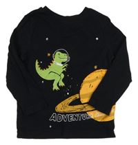 Černé triko s vesmírem a dinosaurem F&F