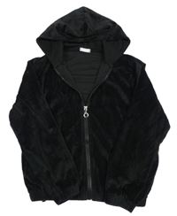 Čierna zamatová prepínaci mikina s kapucňou Papilon