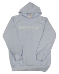 Světlemodrá mikina s nápisem a kapucí