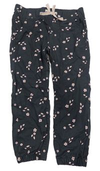 Tmavošedé plátěné podšité cuff kalhoty s kytičkami Dopodopo